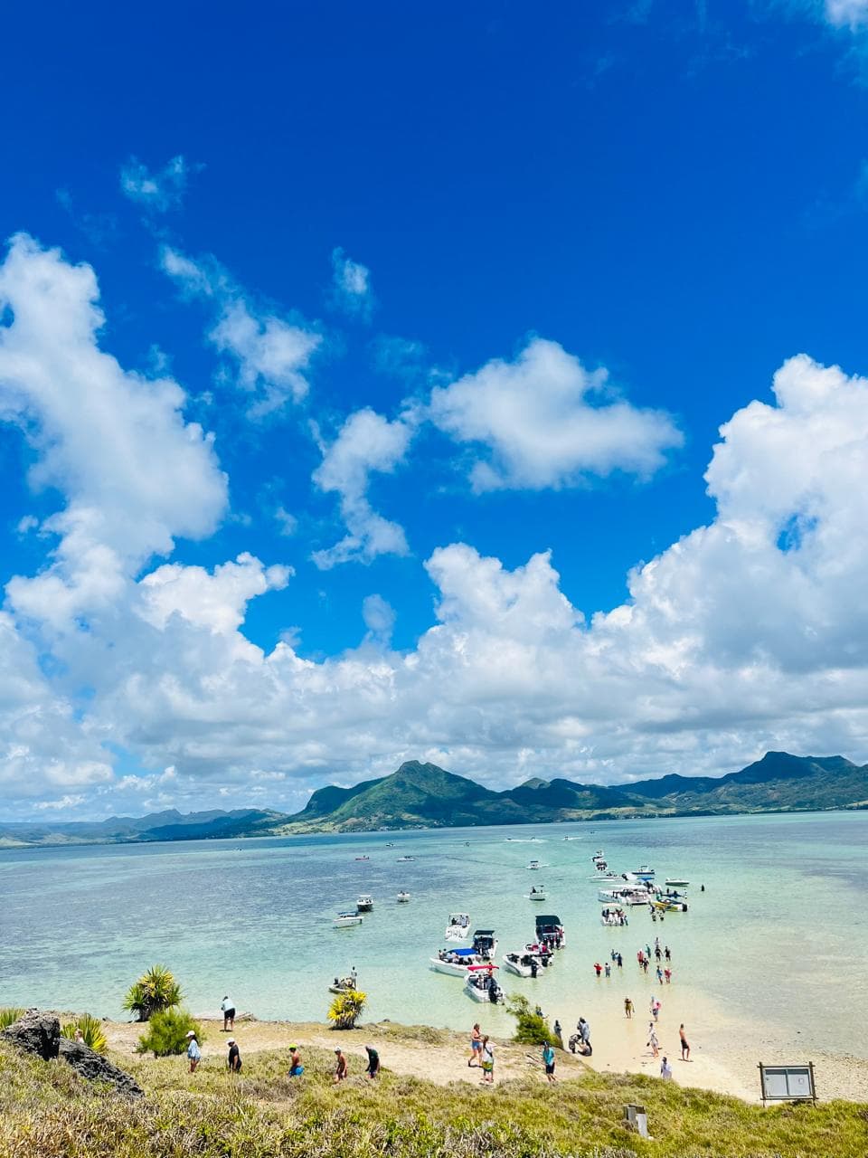 Boats gathering at island beach in Mauritius