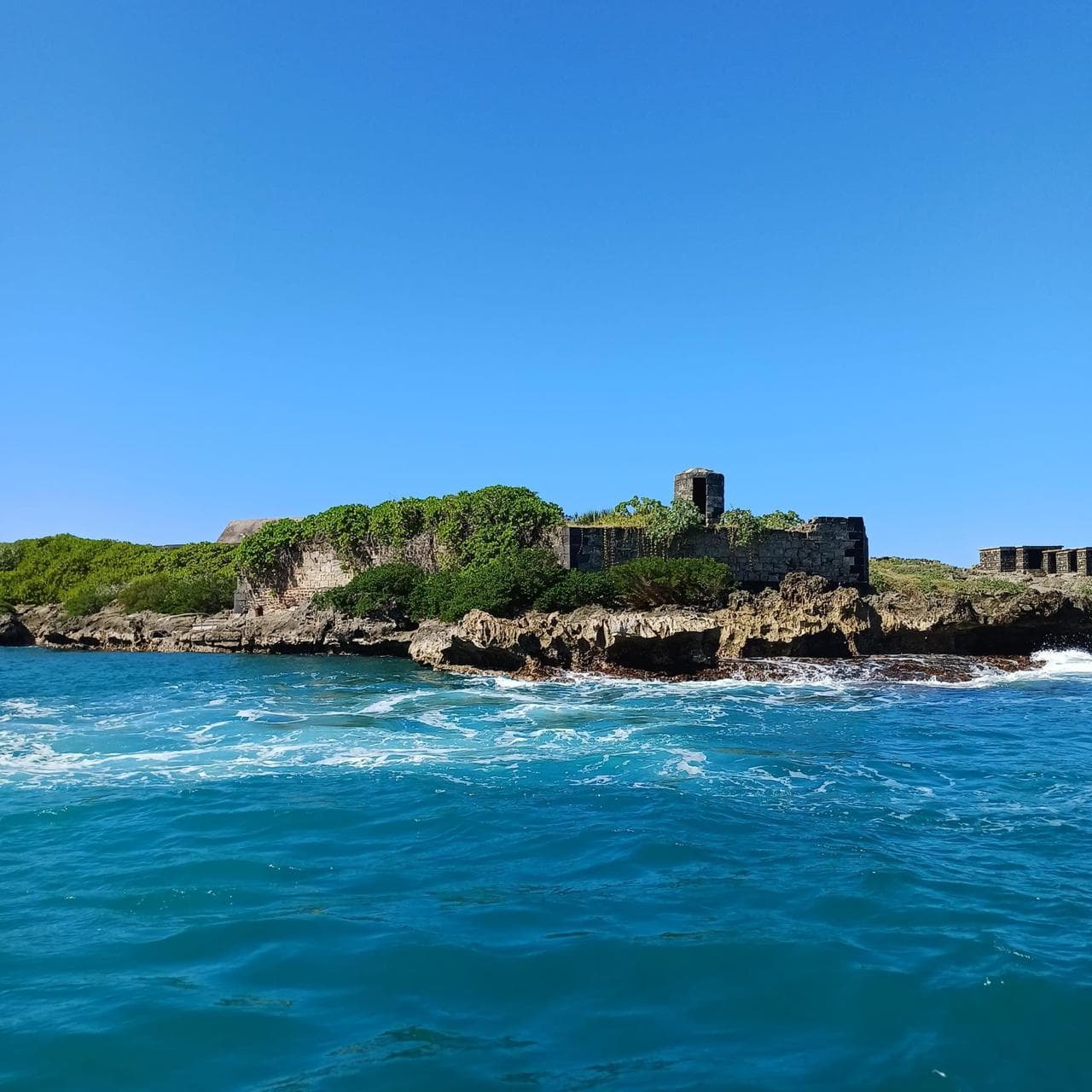 Historic fort ruins along the coast of Mauritius
